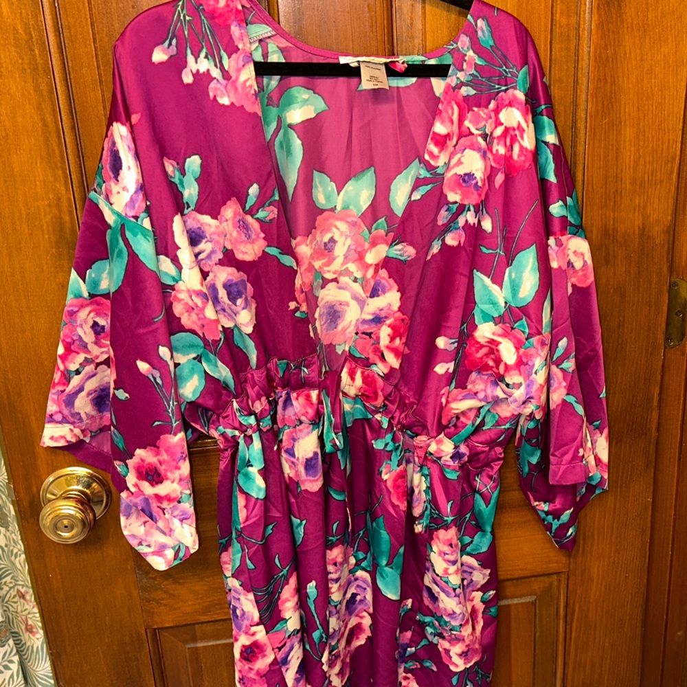 Linea Donatella Purple Floral Kimono Robe
